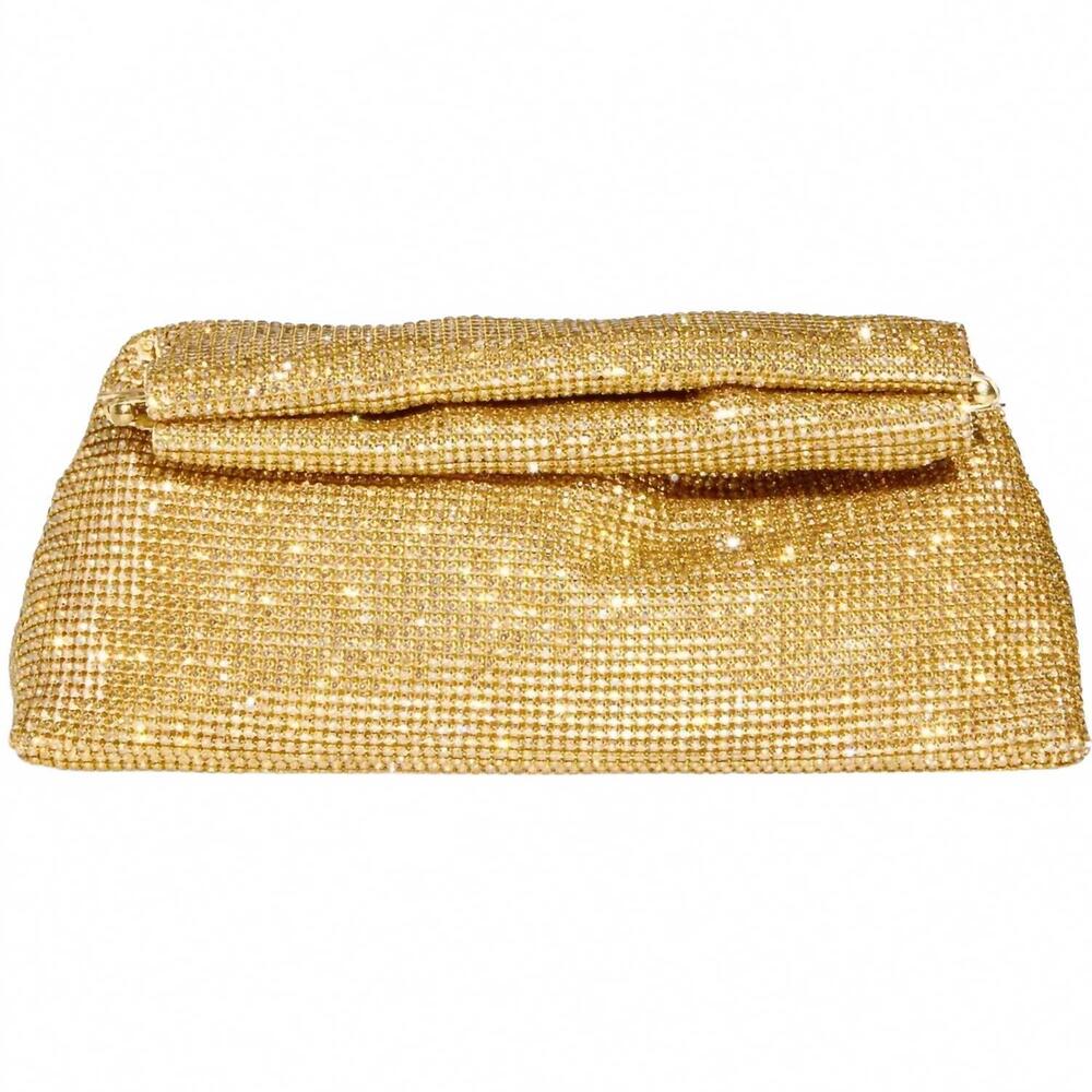 NEW STEVE MADDEN akila crystal mesh foldover clutch in gold rhinestones